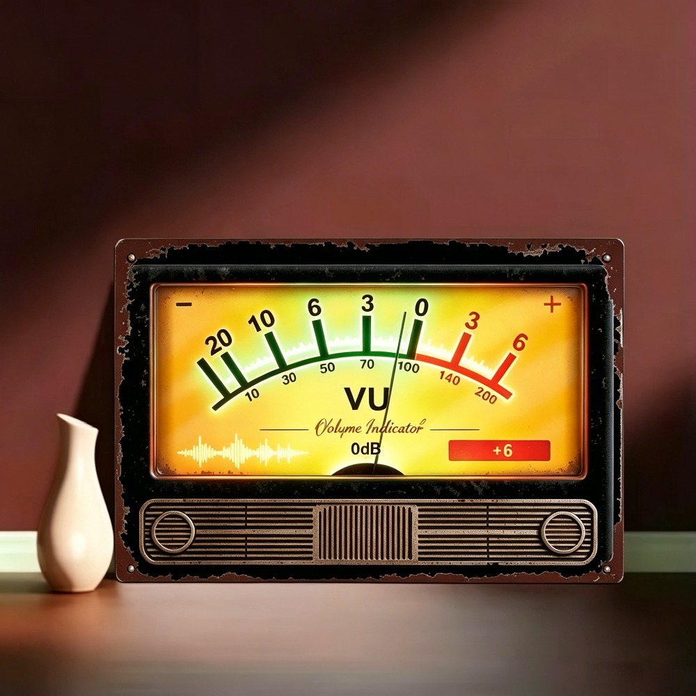 Audio Music Logo - Retro VU volume indicator metal logo